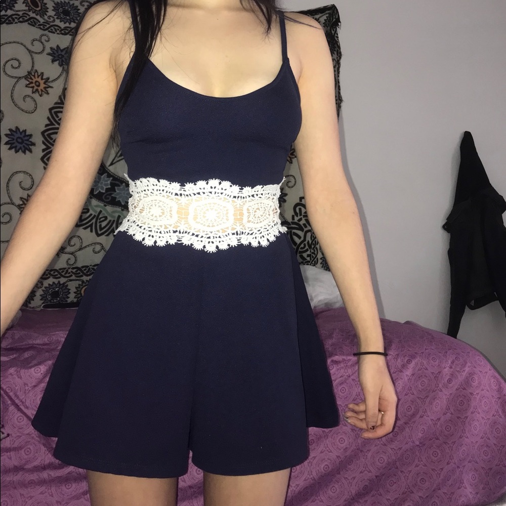 blue and white romper